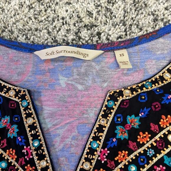 Soft Surroundings Tamuri‎ Tunic, Women's XS Beaded Vibrant Hippie Boho Fun - Picture 3 of 13